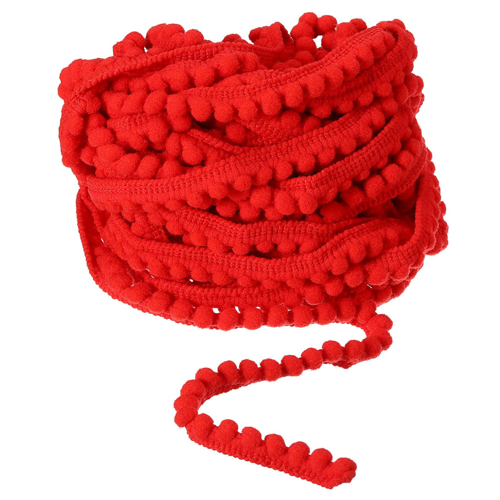 Pom Pom Ball Fringe Trim, Ribbon Sewing Accessory DIY Crafts Curtain Clothes Pillow Decoration (5mm, Red) - 10 Yards