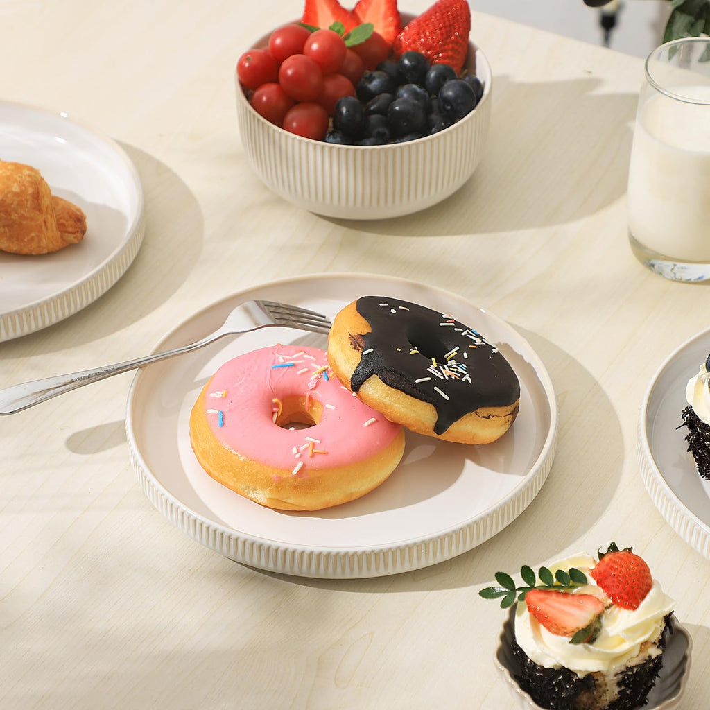 Ceramic Dinnerware Sets for 6, Round Reactive Glaze Porcelain Plates and Bowls Sets, Scratch Resistant Modern Dishes