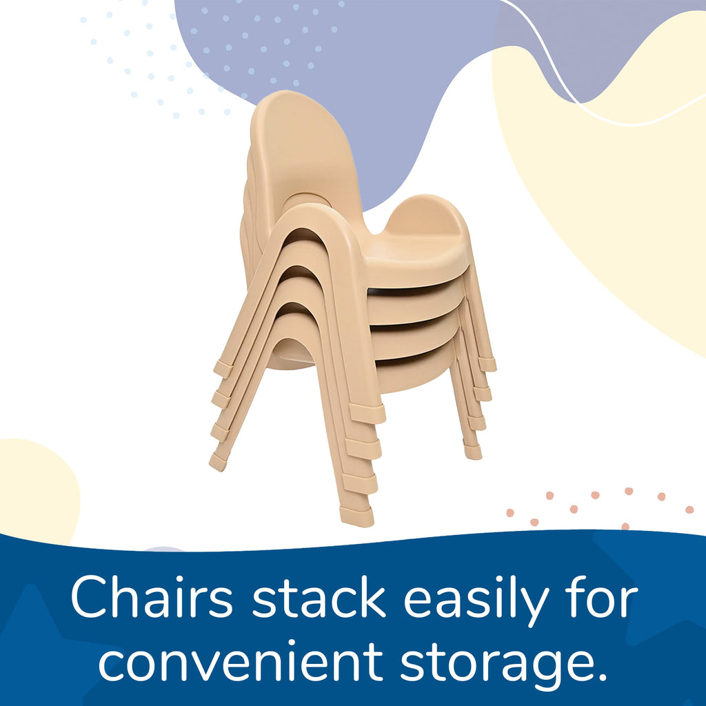 Value Stack 9" Child Chair, Natural Tan, 4 Pack, Stackable Ergonomic Seating Solution for Classrooms and Homeschools