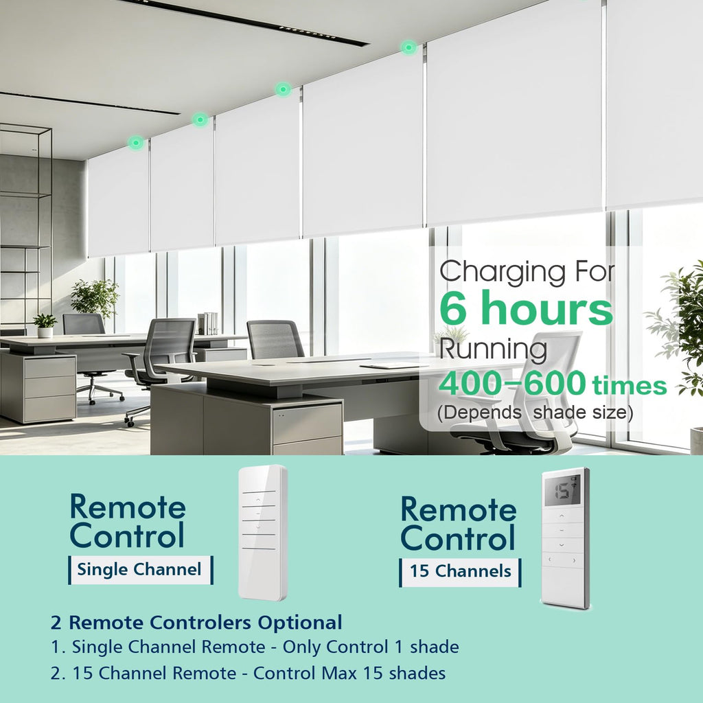 Motorized Blackout Valanced Window Shades, Remote Control Wireless and Rechargeable Roller Blinds with Top Valance