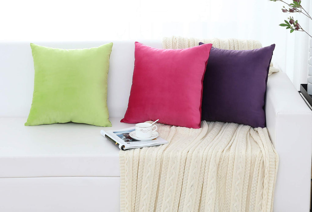 Set of 2 Comfy Soft Velvet Throw Pillow Covers for Sofa Couch Invisible Zipper Decorative Solid Square Cushion Cases