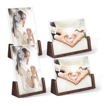 5x7 picture frames, Solid Rustic Wooden Photo Frames with Walnut Wood Base and High Definition Acrylic Glass Covers
