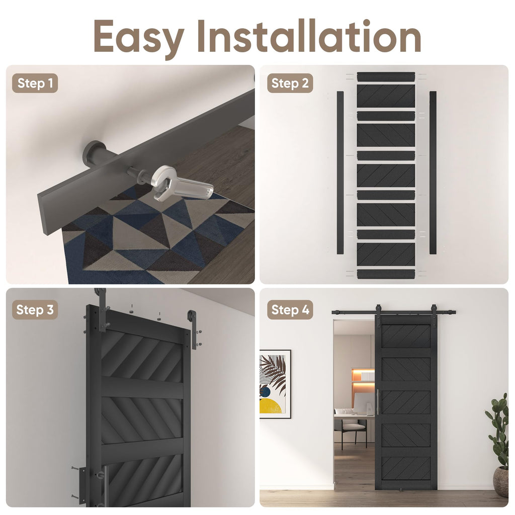 30x84 inch Wave-Shape Sliding Barn Door, Black, Hardware Kit Include