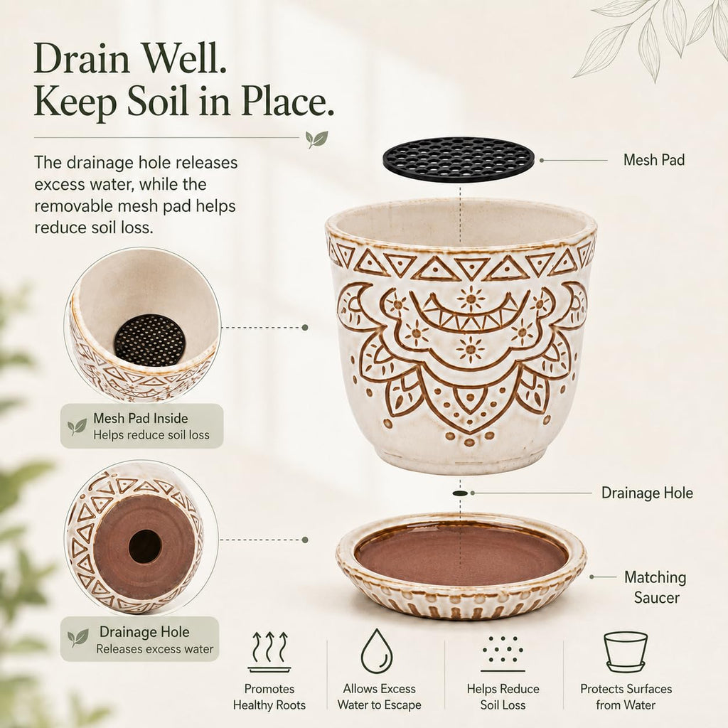 Ceramic Succulent Pots, 4 Inch Small Plant Pots with Drainage