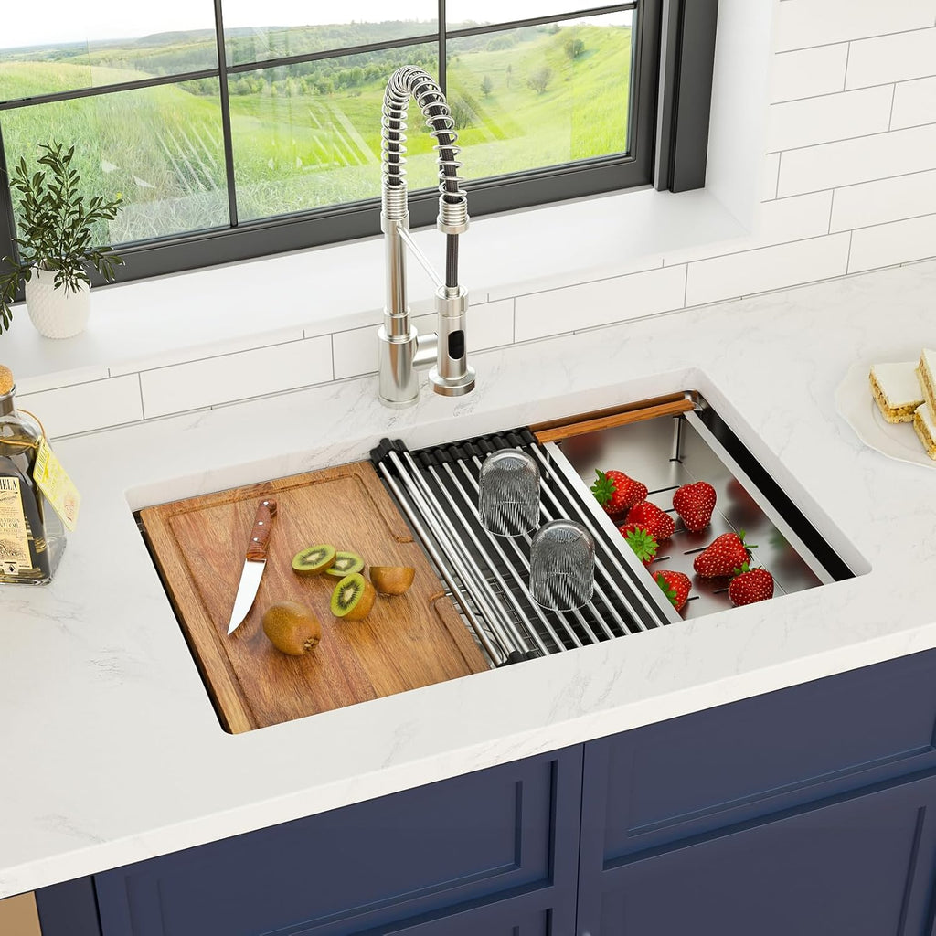 28 Inch Stainless Steel Undermount Kitchen Sink | 28x19 Inch Undermount Sink Ledge Workstation Single Bowl Under
