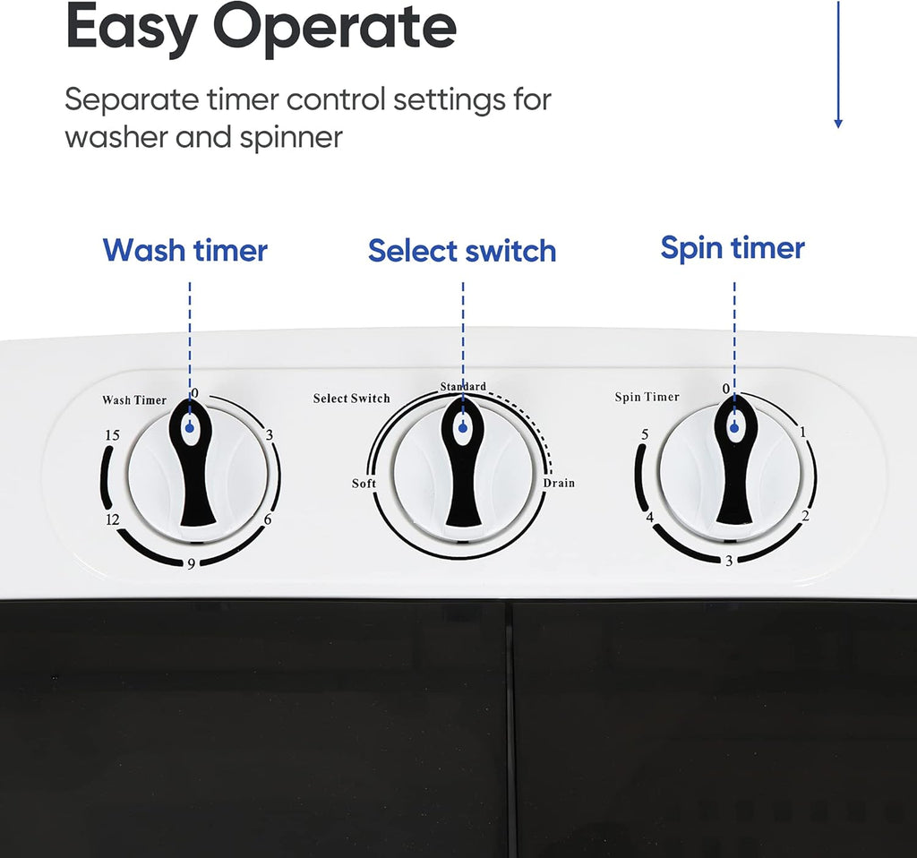 Portable Clothes Washing Machine Mini Twin Tub Washing Machine 13lbs Capacity with Spin Dryer,Compact Washer and Dryer