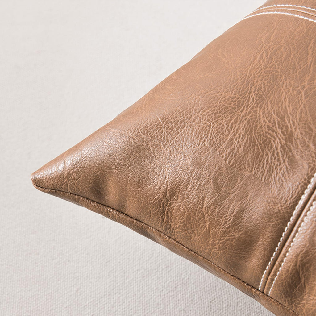 2 Packs Light Brown Plaid Faux Leather Decorative Throw Pillow Covers 18x18 Inch for Couch Bed Sofa, Rustic Modern
