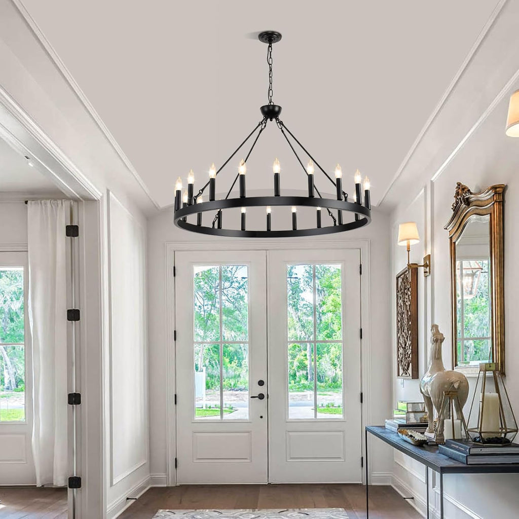 Inspired Camino Style Chandelier - Wagon Wheel Chandeliers 40Ò 20-Light, Black Modern Farmhouse Chandelier with Adjustable Height, Hanging Island Light Fixture for Dining Living Ceiling Room Outdoor A105-B0CGZQTMNP