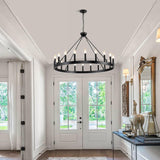 Wagon Wheel Chandeliers 40Ò 20-Light, Black Modern Farmhouse Chandelier with Adjustable Height, Hanging Island Light Fixture for Dining Living Ceiling Room Outdoor A105-B0CGZQTMNP