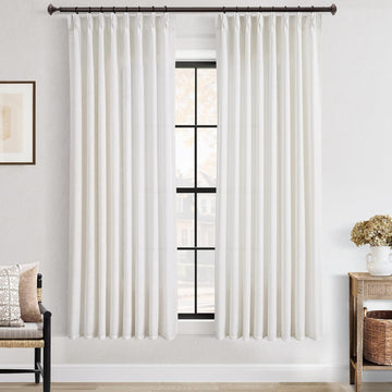 Memory Trained Pinch Pleated Linen Curtains with Hooks Living Room 2 Panels
