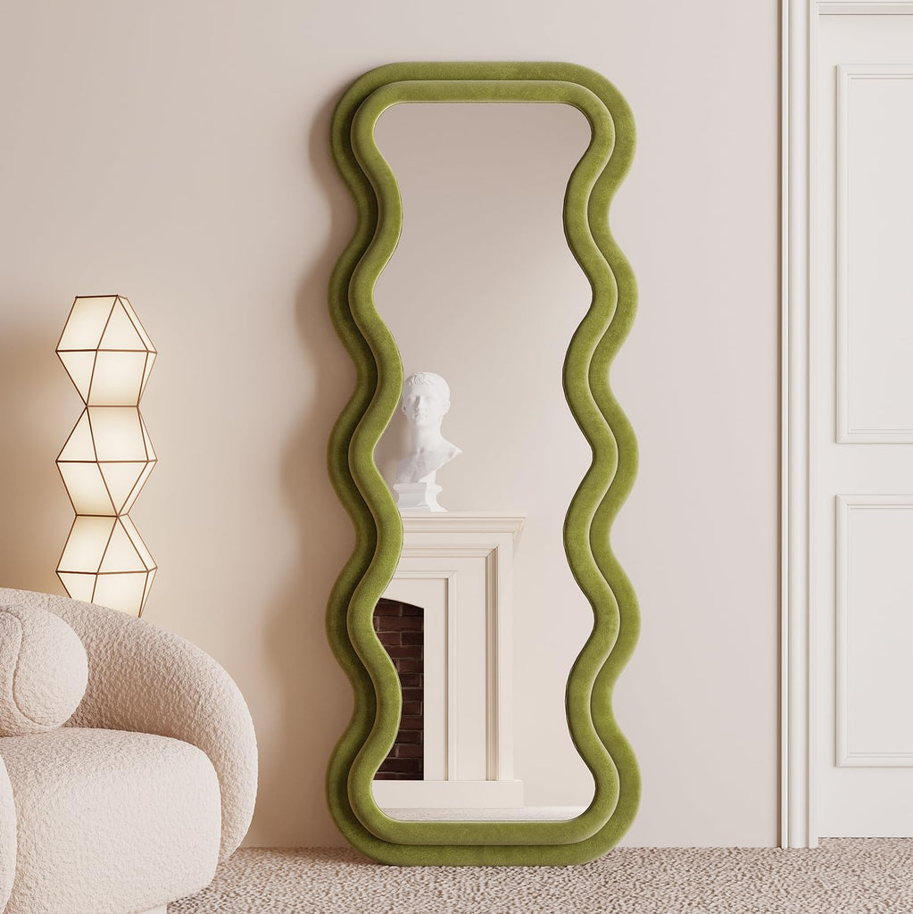 Full Length Mirror 63"x24", Irregular Wavy Mirror, Arched Floor Mirror, Wall Mirror Standing Hanging or Leaning