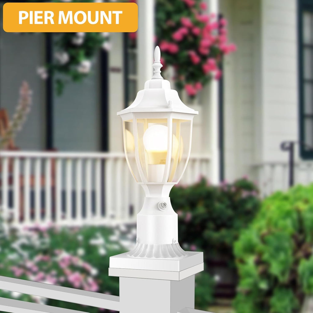 Dusk to Dawn Outdoor Post Lights, Waterproof Aluminum White Lamp Post Light Fixture