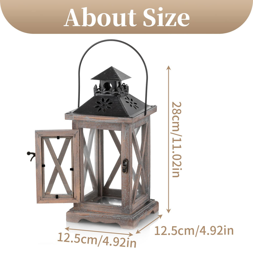 Wooden Farmhouse Lanterns Decorative, 11" Rustic Lantern