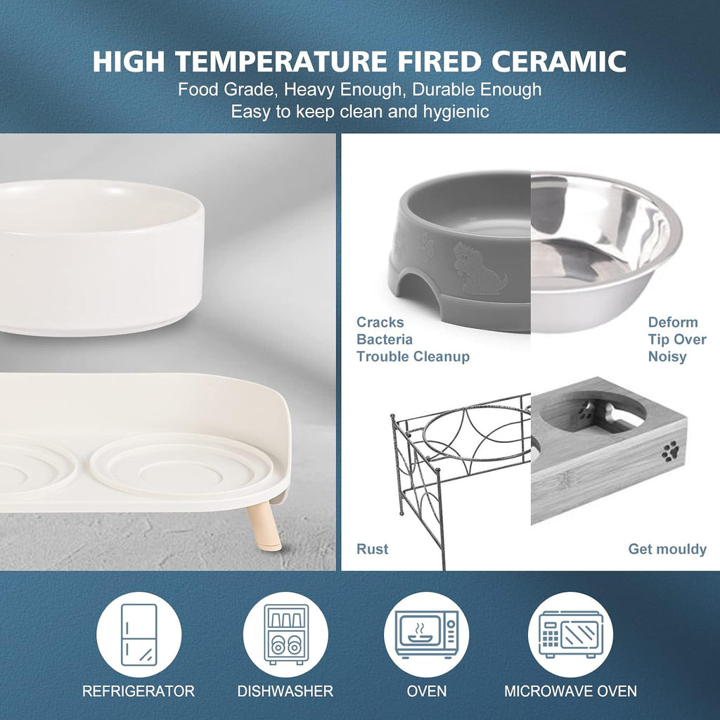 Elevated Dog Bowls Ceramic, Raised Cat Bowl Set for Food and Water, Mess Proof and High Wall Splash Guard