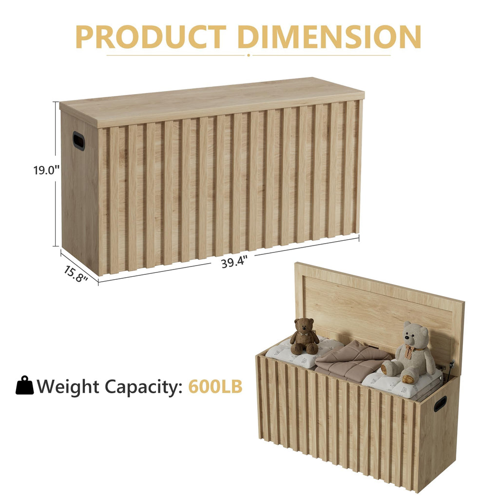 Storage Bench Set of 2, 39.4" Wood Storage Trunk with 2 Safety Hinges, Sturdy Storage Chest, Fluted Storage Bench