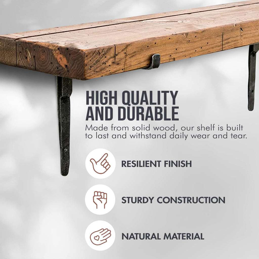 Wooden Rustic Farmhouse Iron Bracket Shelf, 4-ft