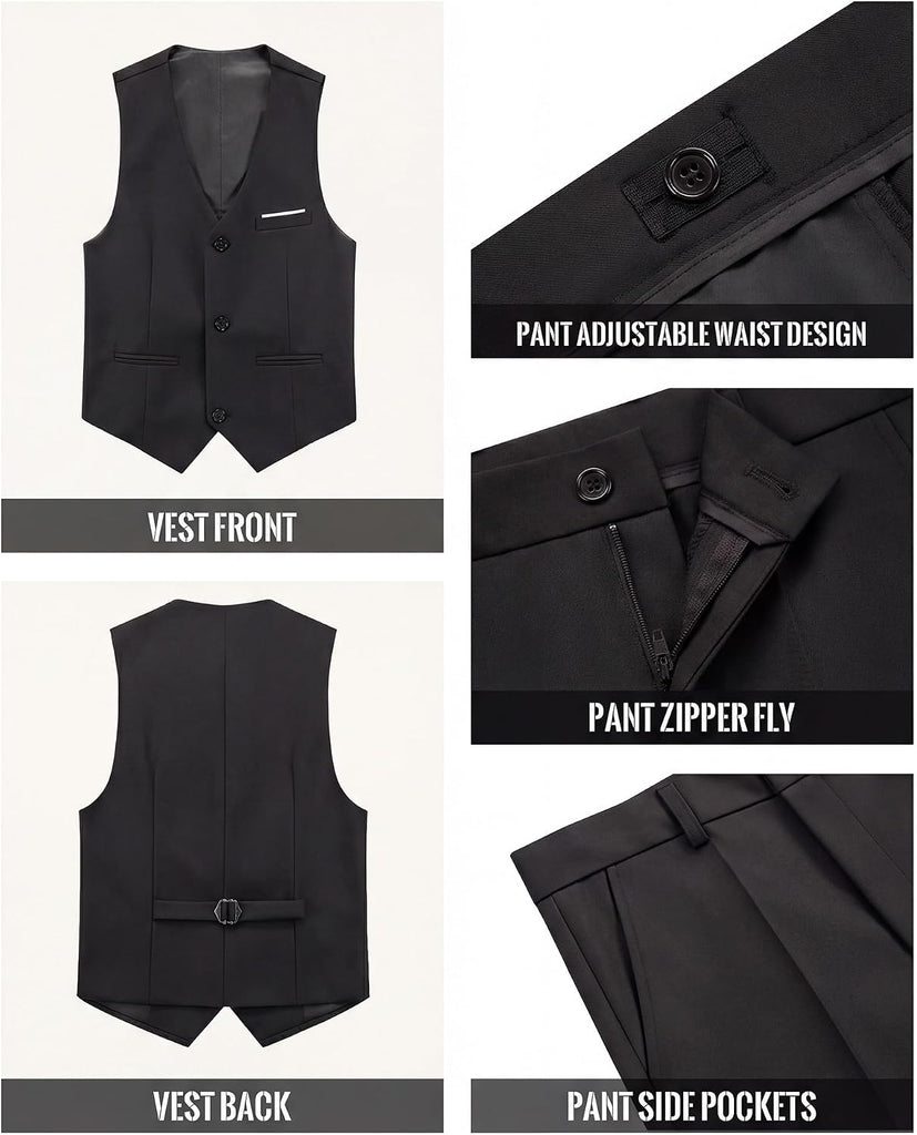 Boys' Formal Suit Set,Slim Fit Tuxedo Wedding Suit with Adjustable Waist