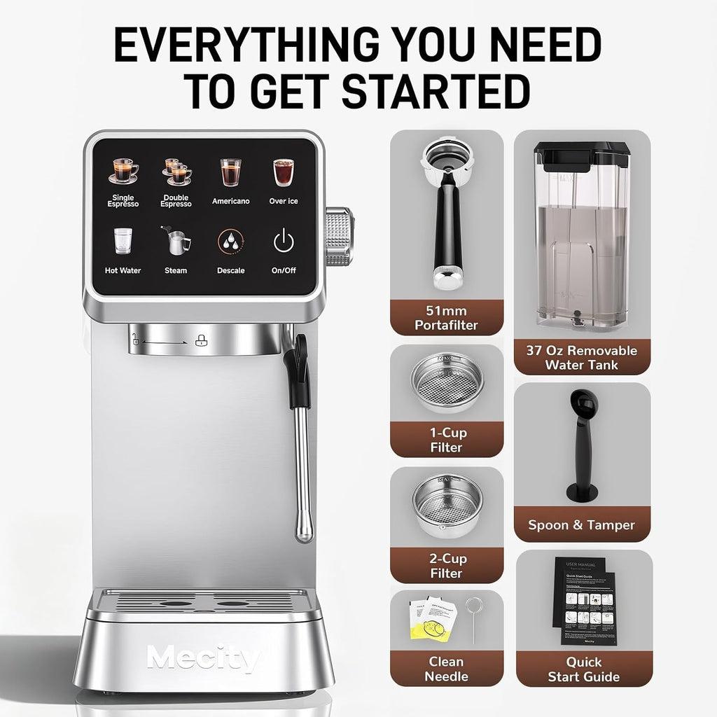20 Bar Espresso Machine with Milk Frother, Touchscreen Coffee Maker for Espresso, Americano & Over Ice Coffee