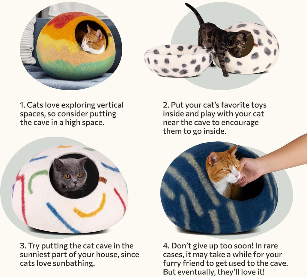 Cat Cave - Merino Wool Bed for Indoor Cats (Snow Leopard, Large)