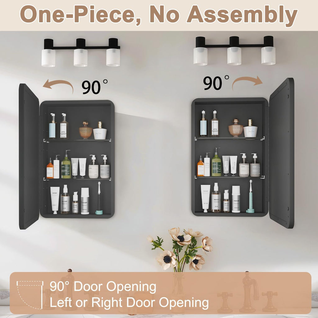 16x24 in Medicine Cabinet with Mirror, Matte Black