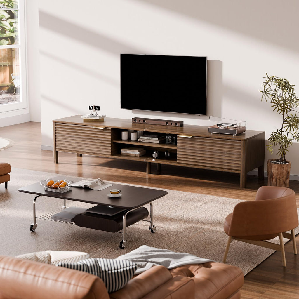 TV Stand up to 95 Inch TVs Entertainment Center Walnut 90"