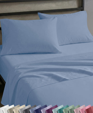 Soft Natural 100% Cotton Sateen Bed Sheets, 4 Pc Set, Blue Hydrangea