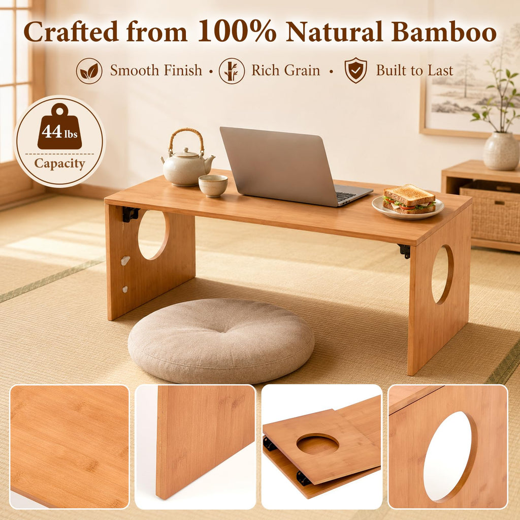 31.5" Japanese Floor Table, Foldable Bamboo Low Tea Meditation