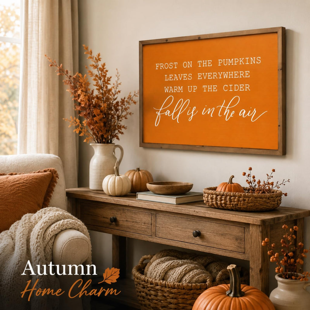 23.6"×15.7" Fall Wall Art Framed, Large Autumn Sign Home Decor