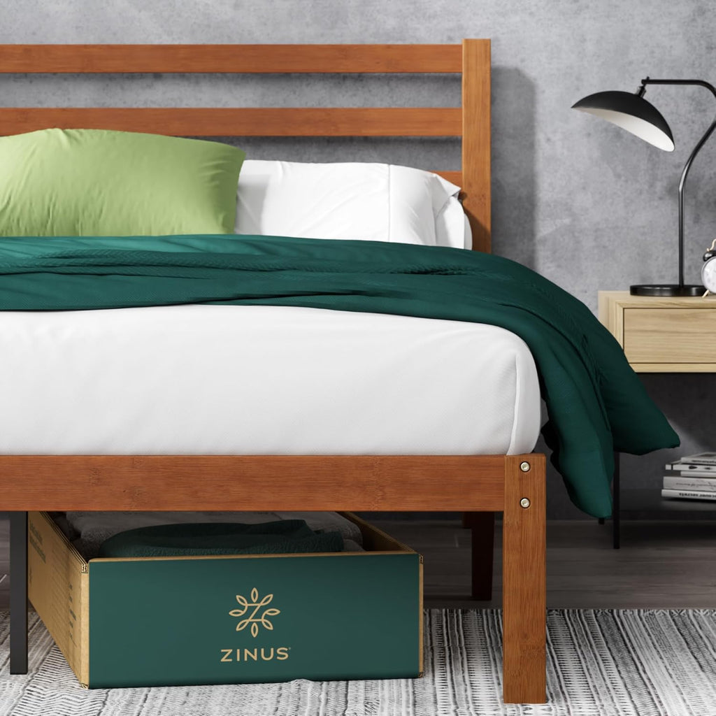Leah Bamboo Platform Bed Frame with Headboard, No Box Spring Needed, Wood Slat Support, Easy Assembly, Queen