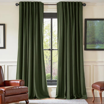 Moss Green Velvet Curtains Thermal Insulated Blackout Curtain Window Living Room Darkening Luxury Vintage 90 Inches - Set of 2