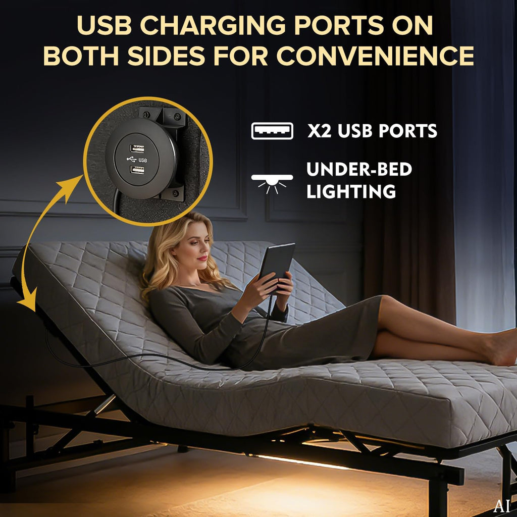 Metal King Adjustable Bed Base Frame with Quiet Wireless Remote