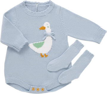 Cotton Baby Knitted Romper Girl Boy Cozy Clothes & Socks Set