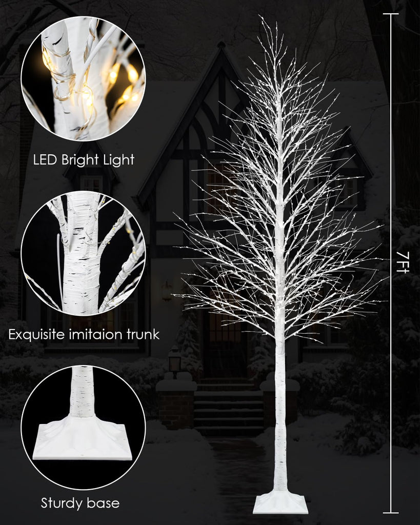 7FT Lighted Birch Twig Tree with 1200 LED Warm White Lights 8 Modes & Timer Artificial Twig Christmas Tree for Indoor