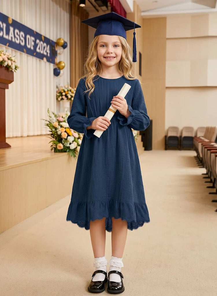 Tween Girls Fall Long Sleeve Cotton Dresses