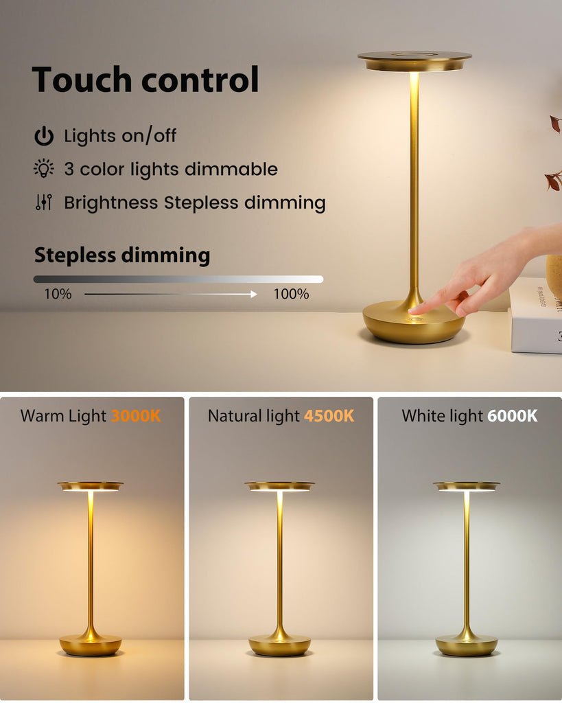 2 Pack LED Cordless Table Lamp 5000mAh Rechargeable Table Light