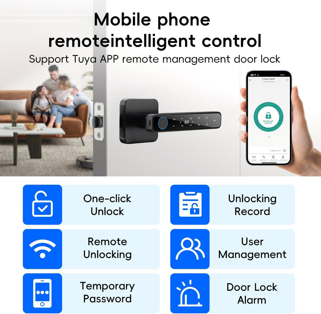 Smart Door Knob with Key & Keypad, Biometric Fingerprint Door Lock
