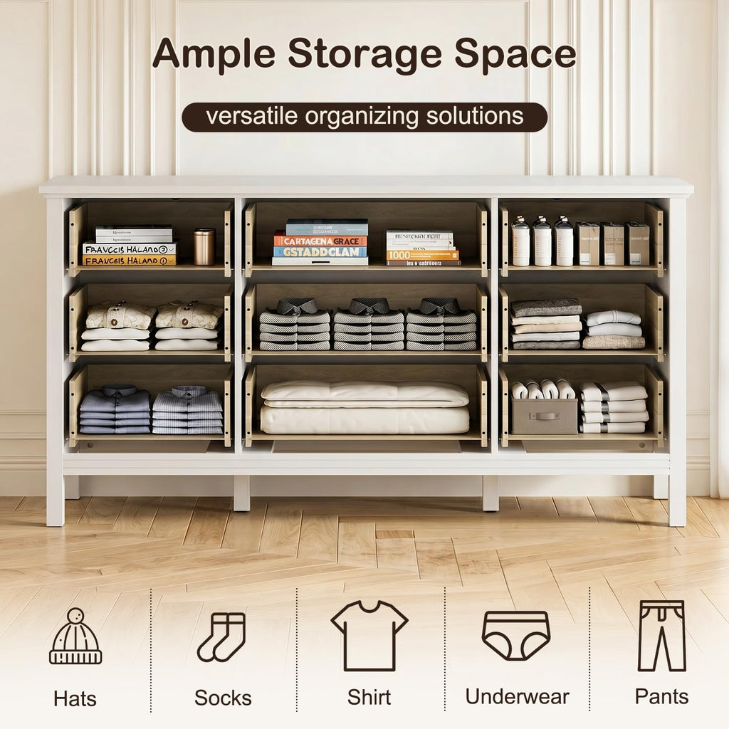 59" White with 9 Drawer & Modern Gold Handles