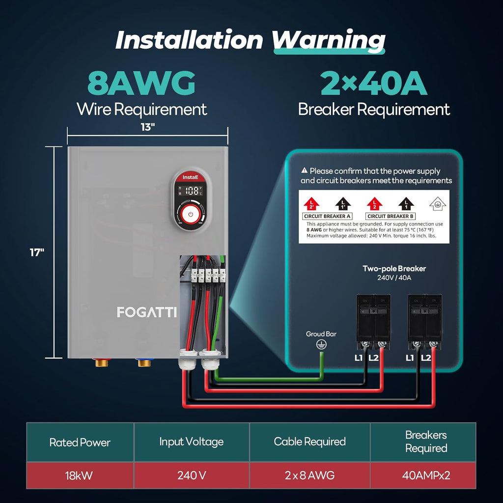 Upgrade 18kW Tankless Water Heater Electric, 240V On Demand Instant Hot Water Heater