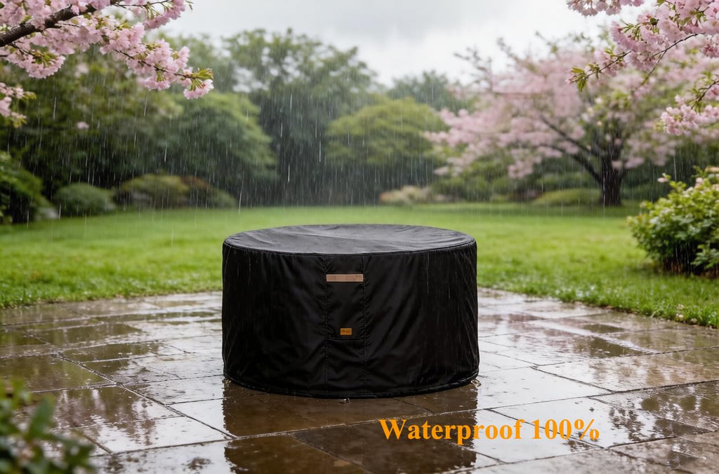 Fire Pit Cover Round Patio Outdoor Waterproof 50Dia Black