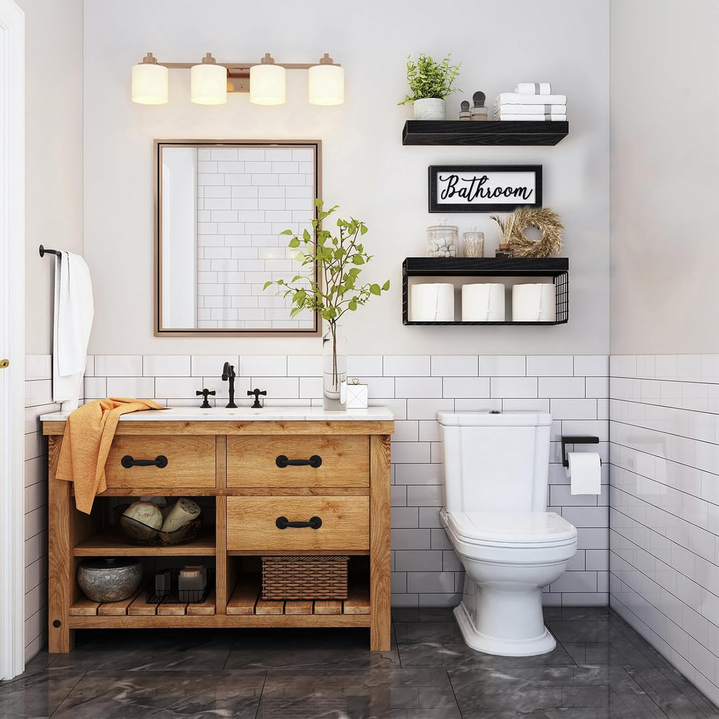 Bathroom Shelves Over Toilet - Paper Storage Wall Mounted Farmhouse Decor Decorations Aesthetic Décor Sign Small