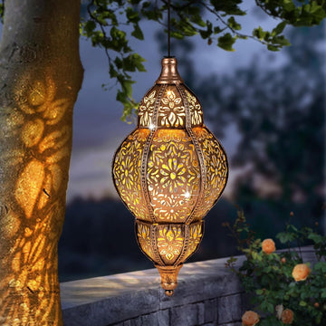 Hanging Solar Lantern Outdoor Decor, 11.5in Moroccan Solar Lights for Outside Garden Decorations, Waterproof Solar
