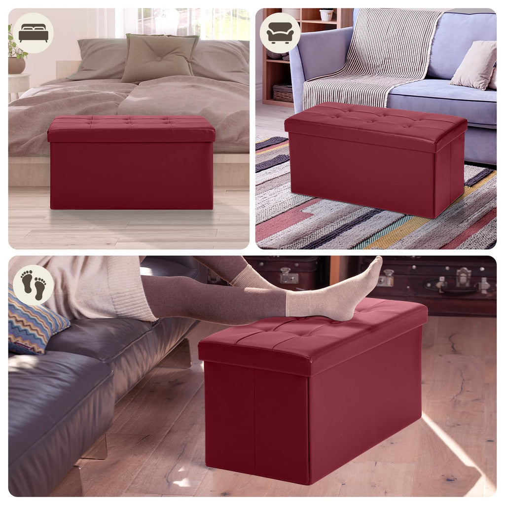 Ottoman Bench with Storage 30x15x15 inches White Ottoman for Room Folding Leather Footrest Footstool Rectangle
