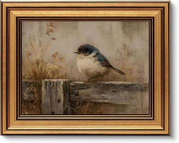 Gold Framed Wall Art, Rustic Nature Bird Canvas Prints, Neutral Farmhouse Bird Picture Wall Decor, Vintage Country