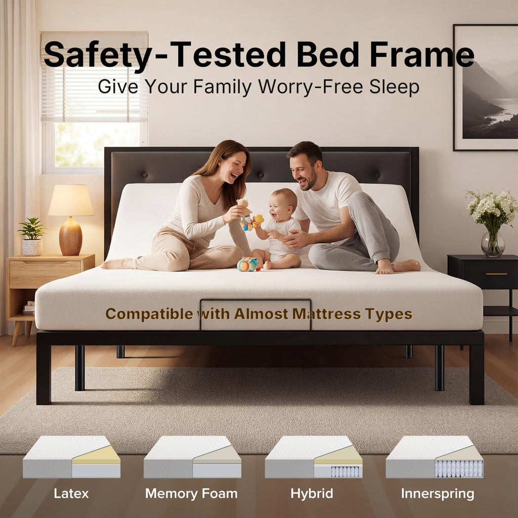 Adjustable Bed Frame King Size for Seniors, with German Motor