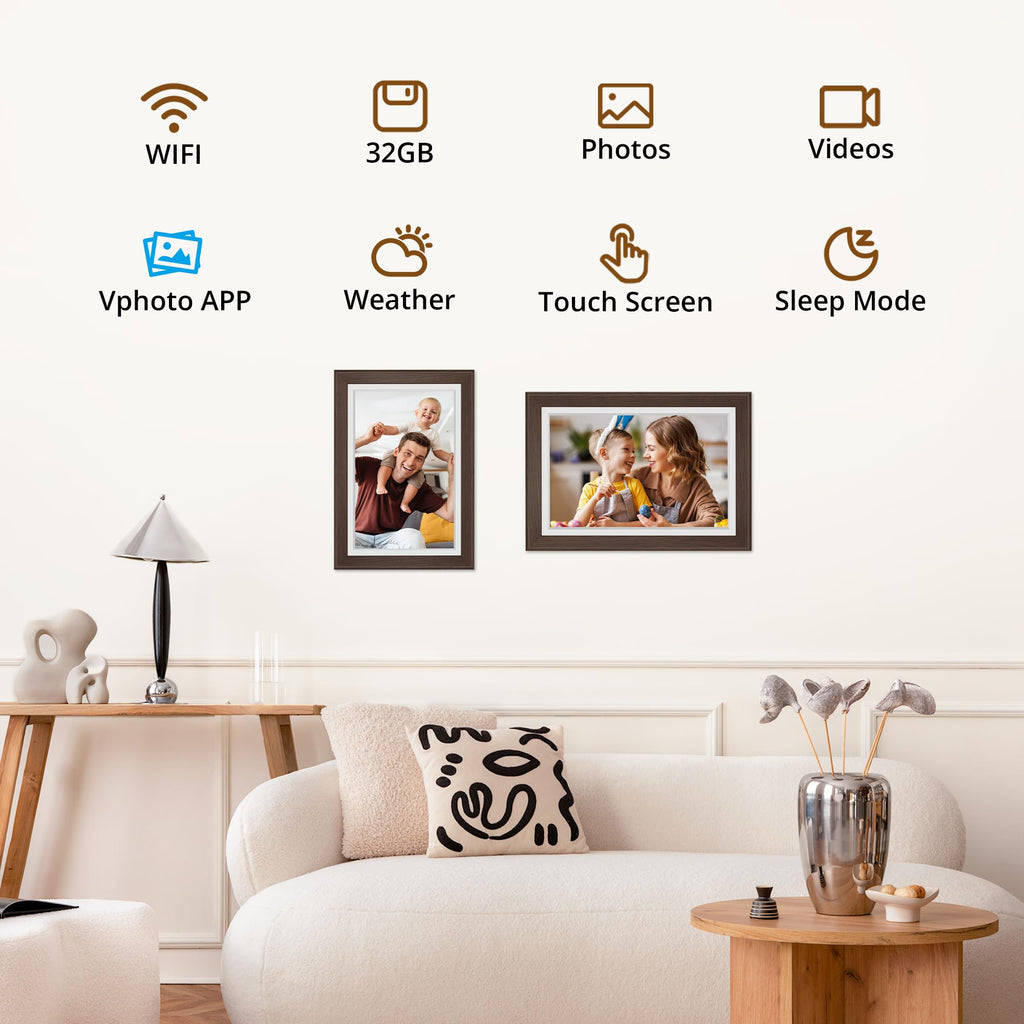 Digital Picture Frame WiFi 10 inch IPS Touch Screen Digital Photo Frame Display, 32GB Storage, Auto-Rotate, Share