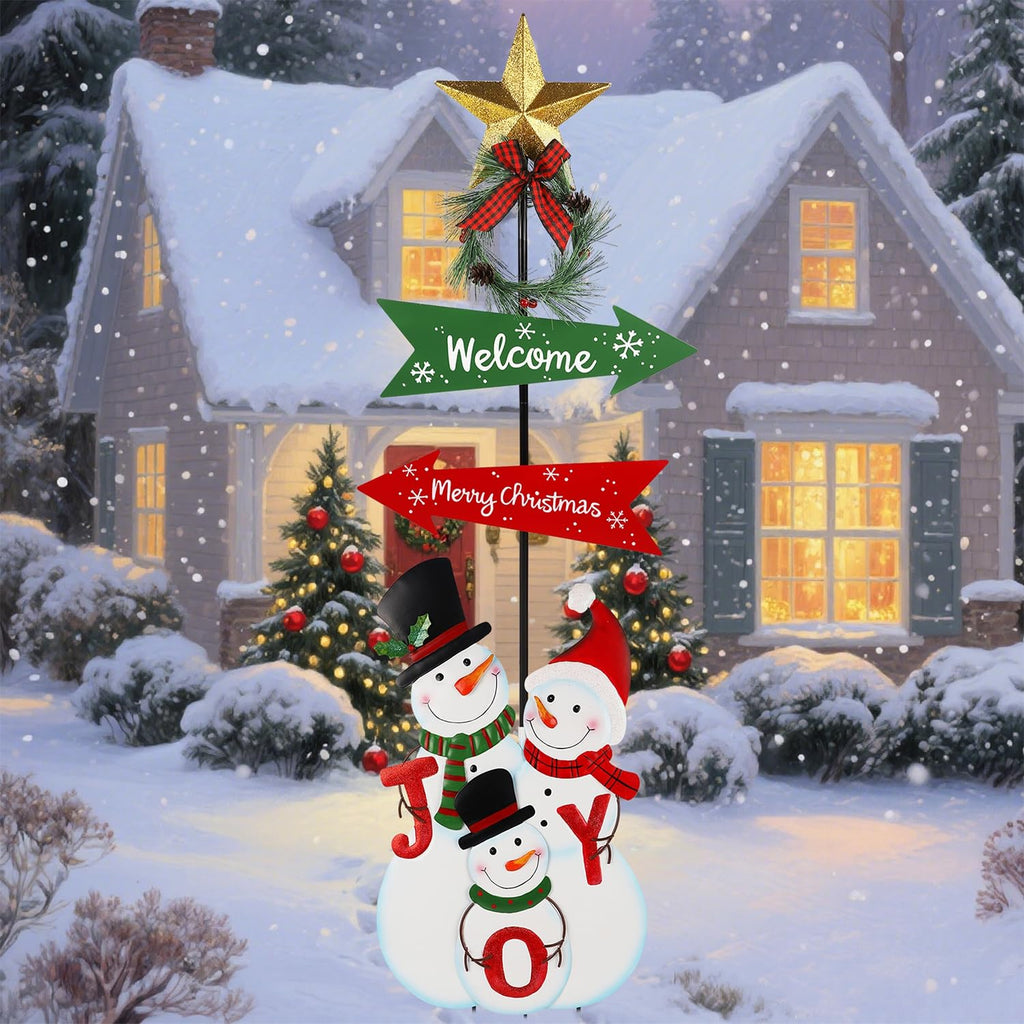 Outdoor Christmas Decorations, 50" Height Christmas Snowmen Yard Signs with Metal Stake, Xmas Yard Welcome Decorative
