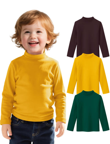 3 Pack Toddler Boy Mock Turtleneck Shirts Long Sleeve Cotton T-Shirt