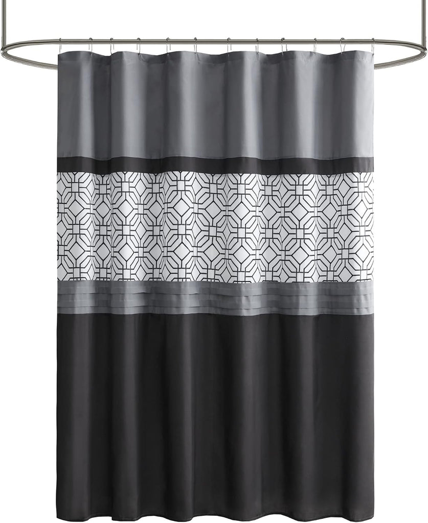Donnell Shower Curtain , 72 x 72, Black/Gray | Microfiber, Adds Privacy, Machine Washable, Geometric Pattern