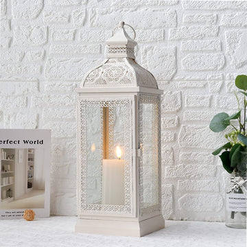 Decorative Candle Lantern 19' High Metal Candle Holder Cream