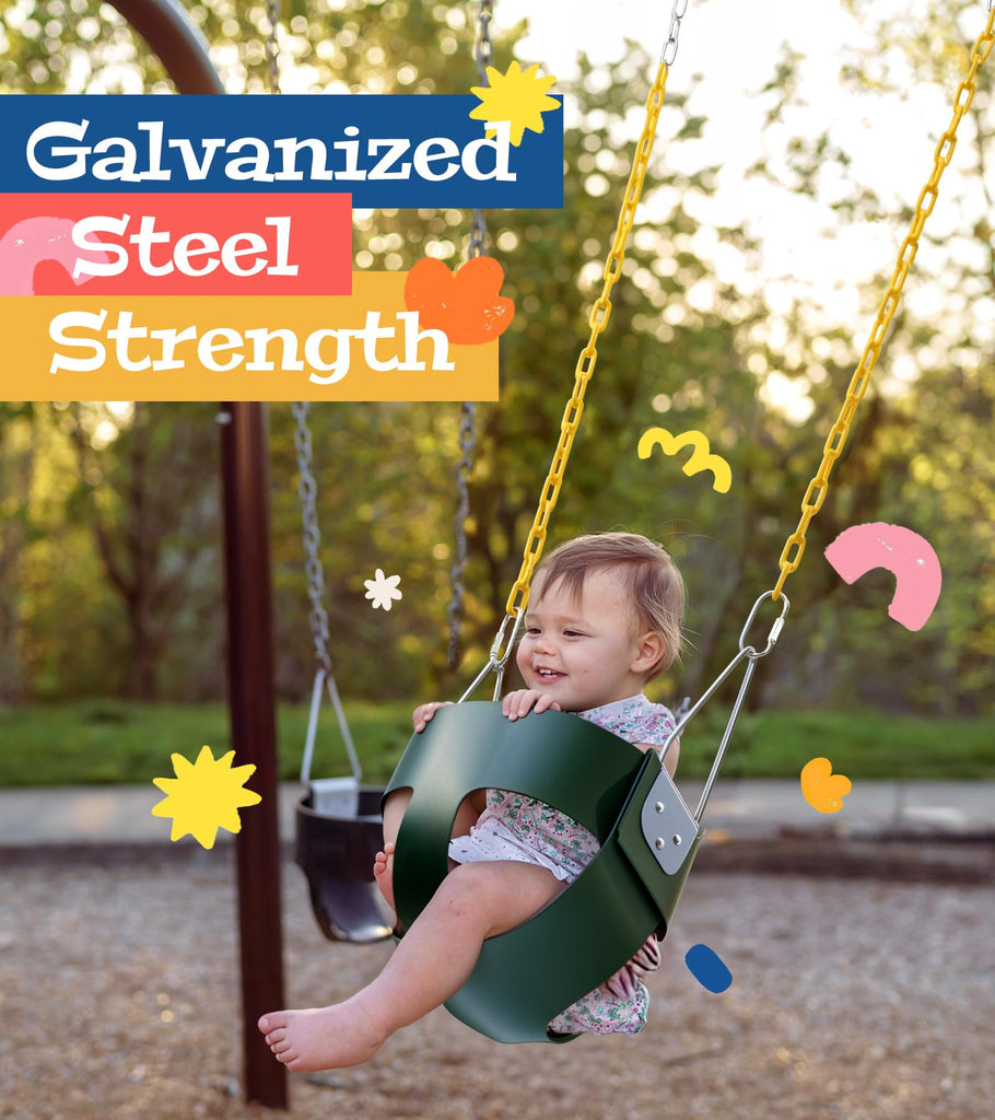 High Back Full Bucket, Toddler Swing with Coated Chains & Triangle Dip Pinch Protection for Safety, Baby Swing Outdoor